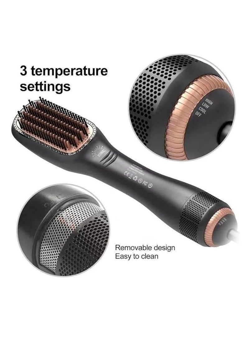 Denx 3-in-1 Hot Air Brush for Styling, Straightening, Volumizing & Drying Hair – 1200-1500W Power, 3-Speed Heat Settings, Anti-Frizz Brush for All Hair Types, Ideal for Home & Travel Use - Image 2