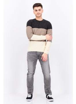 Sorbino Men Crew Neck Textured Long Sleeves Sweater, Cream  - Image 4