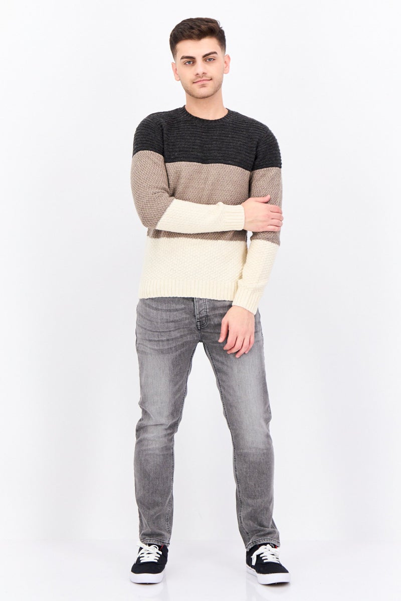 Sorbino Men Crew Neck Textured Long Sleeves Sweater, Cream  - Image 4