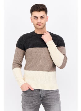 Sorbino Men Crew Neck Textured Long Sleeves Sweater, Cream  - Image 1