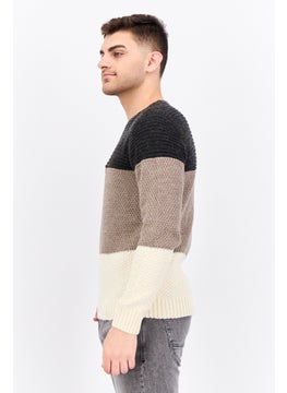 Sorbino Men Crew Neck Textured Long Sleeves Sweater, Cream  - Image 2
