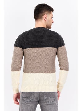 Sorbino Men Crew Neck Textured Long Sleeves Sweater, Cream  - Image 3