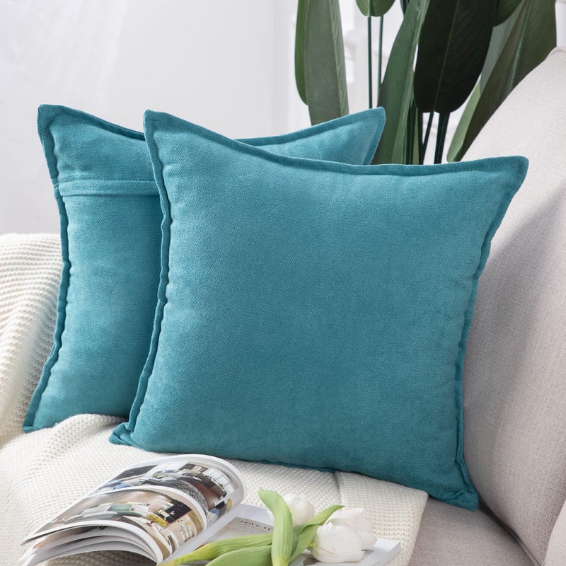 MADIZZ MADIZZ Set of 2 Short Chenille Throw Pillow Covers 18x18 Inch Pale Blue Soft Decorative Cushion Cover for Sofa Bedroom Pillow Shell  - Image 1