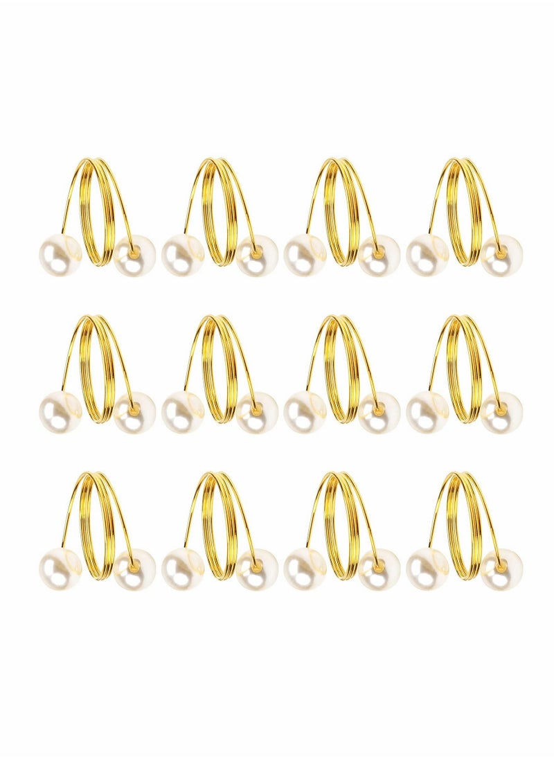 SYOSI Set of 12 Gold Pearl Napkin Rings, Upgrade Sturdy Metal Napkin Rings Holder Pearl Design Napkin Ring for Wedding Dinning Table Decoration Setting  - Image 2