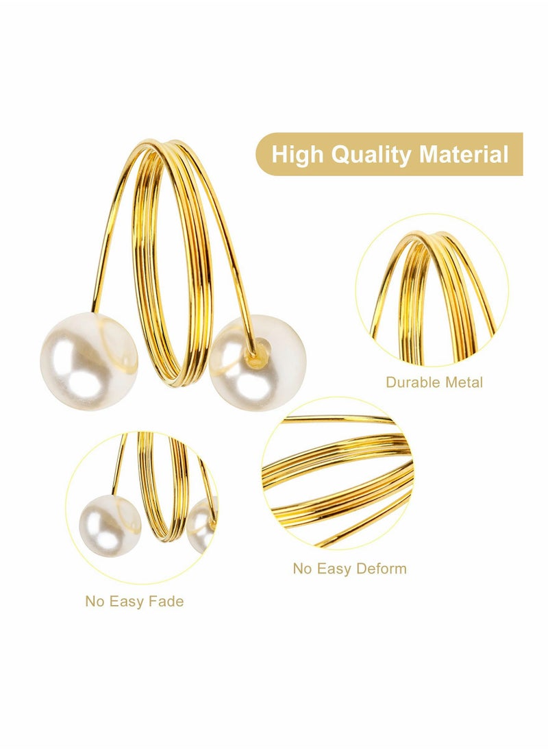 SYOSI Set of 12 Gold Pearl Napkin Rings, Upgrade Sturdy Metal Napkin Rings Holder Pearl Design Napkin Ring for Wedding Dinning Table Decoration Setting  - Image 4