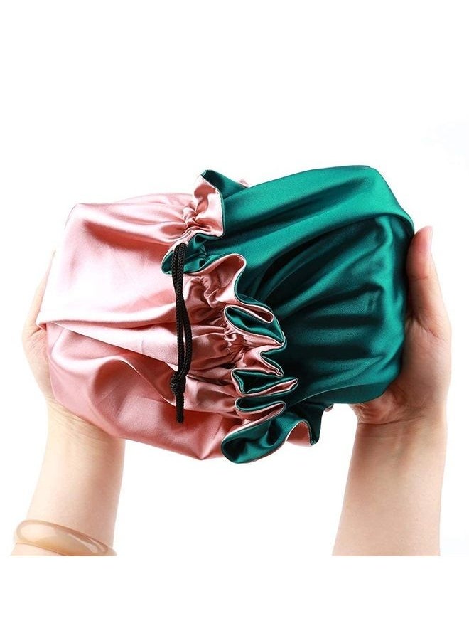 greatremy Baby Satin Bonnet Double Layer Reversible Sleep Cap, Kids Satin Hair Bonnet with Adjustable Drawstring for Girl Boy Infant Toddler Natural Hair Sleeping Under 3 Years Old (Coral Pink/Green) 