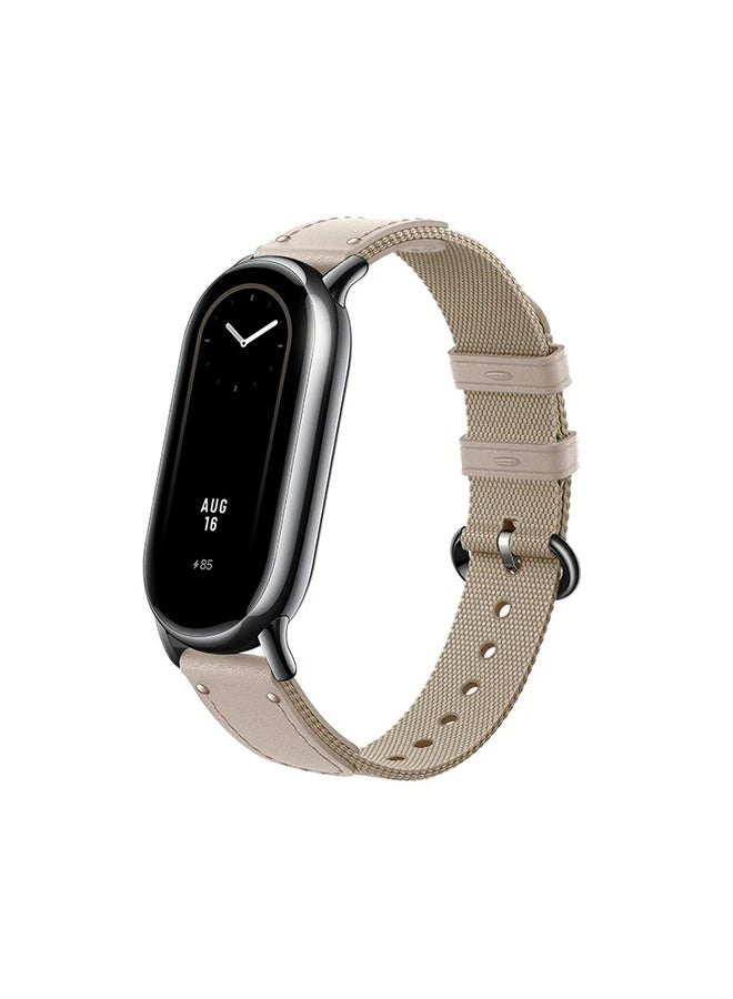 O Ozone Straps Compatible with Xiaomi Mi Band 10 /9 /8, Nylon&Leather Adjustable Breathable Sports Watch Strap Replacement Wristband For Men Women- Beige - Image 1