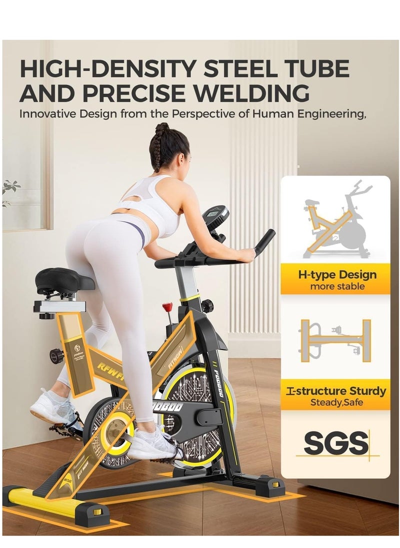 Pooboo D525DM Spinning Bike Magnetic Resistance Indoor Cycling Bike, Yellow  - Image 4