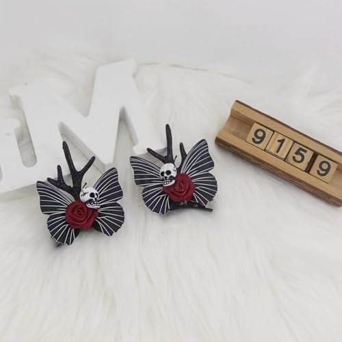 TLISMI Skull Hair Clips for Women & Girls – Gothic Rose Antler Hair Accessories with Butterfly Wings – Spooky Costume Headpiece for Cosplay, Trick or Treat, Day of the Dead & Halloween Party - Image 5
