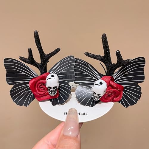 TLISMI Skull Hair Clips for Women & Girls – Gothic Rose Antler Hair Accessories with Butterfly Wings – Spooky Costume Headpiece for Cosplay, Trick or Treat, Day of the Dead & Halloween Party - Image 2