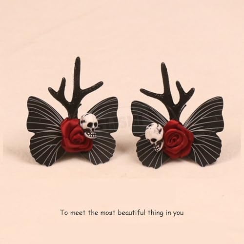 TLISMI Skull Hair Clips for Women & Girls – Gothic Rose Antler Hair Accessories with Butterfly Wings – Spooky Costume Headpiece for Cosplay, Trick or Treat, Day of the Dead & Halloween Party - Image 4