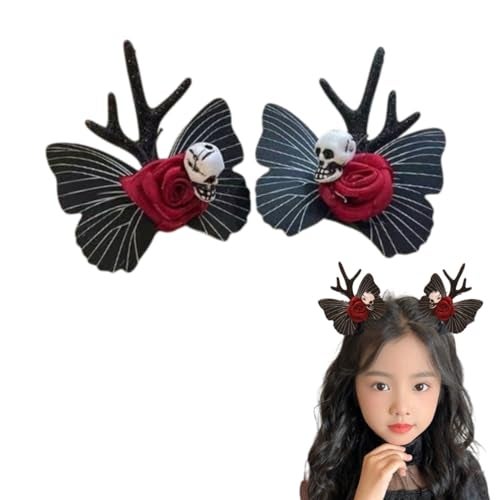 TLISMI Skull Hair Clips for Women & Girls – Gothic Rose Antler Hair Accessories with Butterfly Wings – Spooky Costume Headpiece for Cosplay, Trick or Treat, Day of the Dead & Halloween Party - Image 1