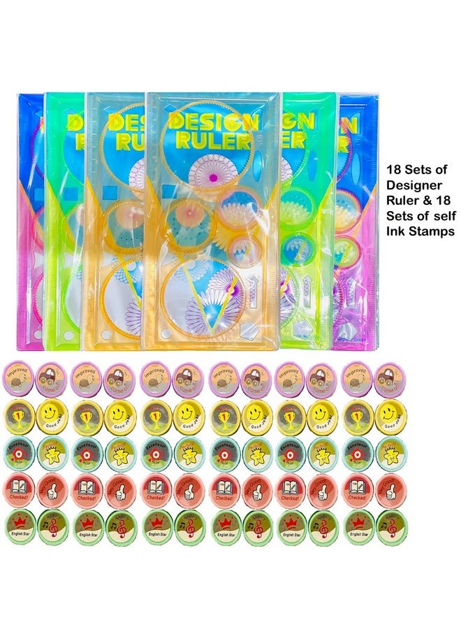 LUCID...We Build Relations LUCID...We Build Relations Designer Rulers&Self Inking Stamps For Kids Birthday Return Gift With Complimentary Gift Wrap. Emoji,Motivation And Rewarding Stamps(Pack Of 18 Ruler Set&18 Stamp Set)  - Image 2