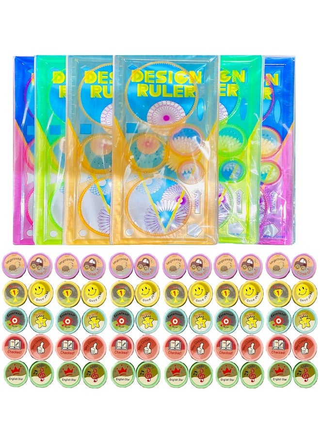 LUCID...We Build Relations LUCID...We Build Relations Designer Rulers&Self Inking Stamps For Kids Birthday Return Gift With Complimentary Gift Wrap. Emoji,Motivation And Rewarding Stamps(Pack Of 18 Ruler Set&18 Stamp Set)  - Image 1