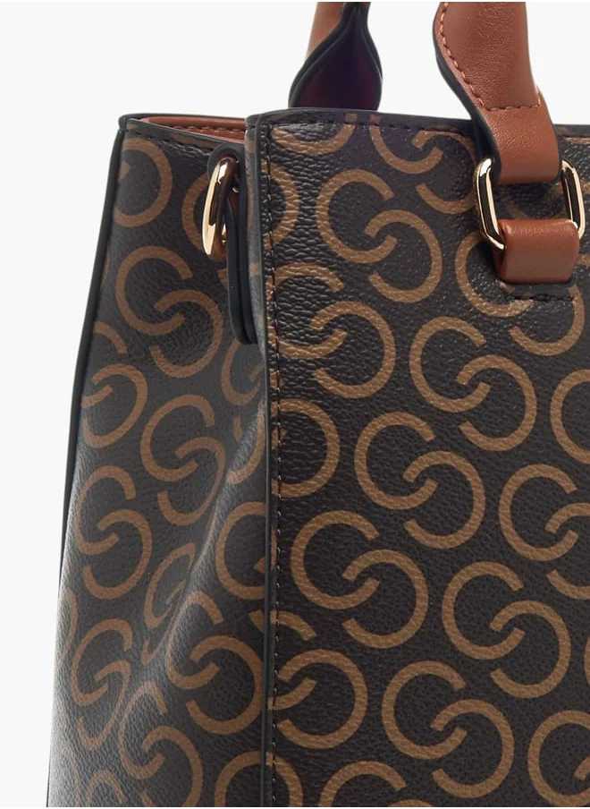 Celeste Womens All-Over Monogram Print Tote Bag With Detachable Strap And Zip Closure