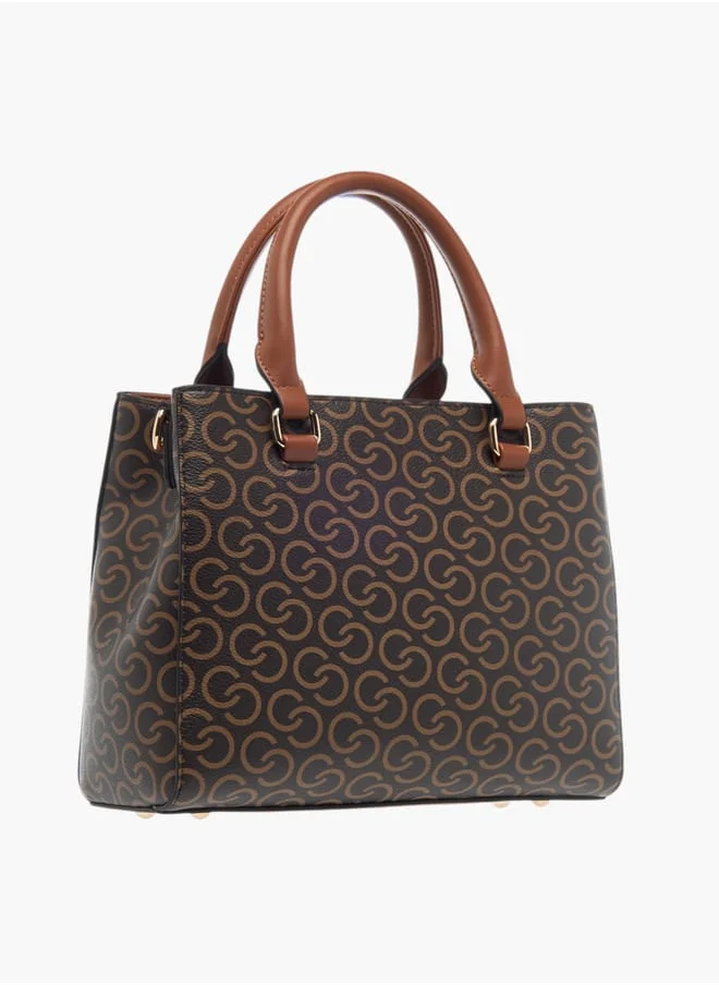 Celeste Womens All-Over Monogram Print Tote Bag With Detachable Strap And Zip Closure