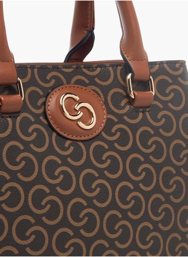 Celeste Womens All-Over Monogram Print Tote Bag With Detachable Strap And Zip Closure