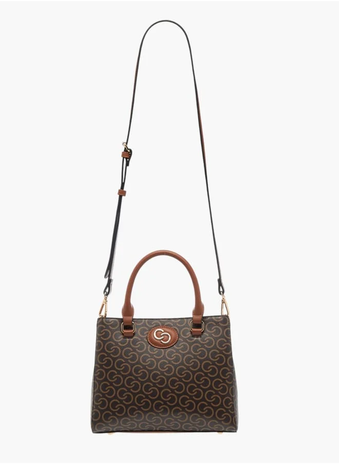 Celeste Womens All-Over Monogram Print Tote Bag With Detachable Strap And Zip Closure