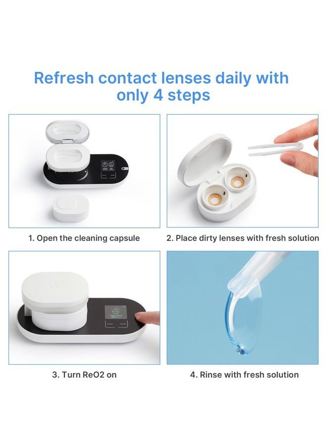 3N ReO2 Gen6 Soft Contact Lens Cleaner for Moisture Retention, Advanced Cleaning Solution with Electrophoresis Technology, Deep Clean and Rehydrate in 10 Min, with Mirror and Tweezer (White) - Image 4