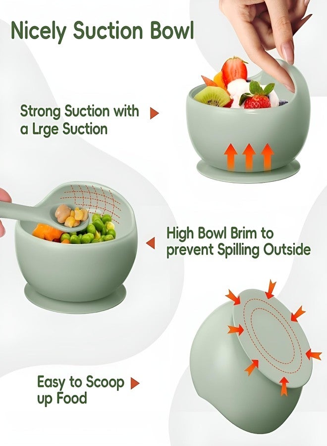 yomith Baby Bowls with Spoon, Suction Stay Put Silicone Food Bowl for Babies Kids Toddlers Infants, Food Grade BPA-Free Safe Soft Silicone (Green) - Image 3