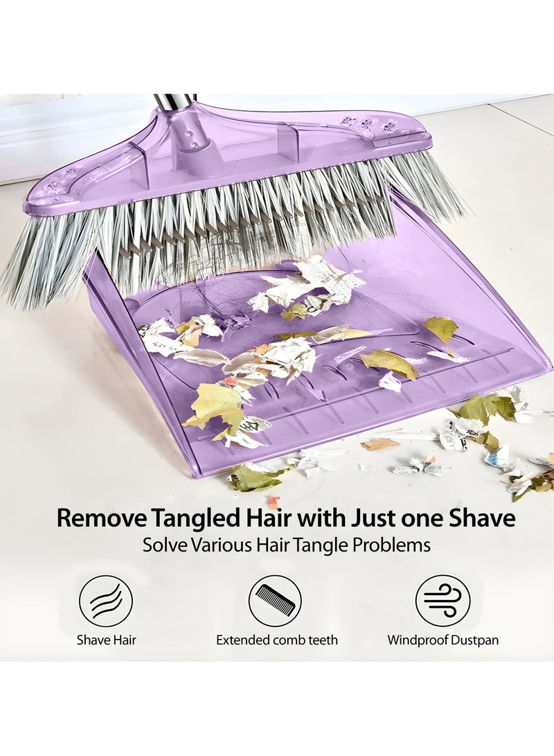 دريزو مجموعة مكنسة ومجرفة بمقبض طويل لتنظيف الأرضيات بكفاءة ولا تترك أي غبار، مكنسة شفافة عالية الجودة ومجرفة للمنزل والمطبخ والمكتب، أرجواني - Image 2