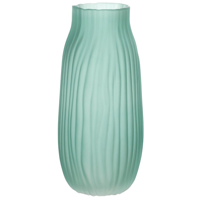 JAKY Global Modern Ribbed Glass Vase 12in Frosted Green Elegant Decorative Vases for Home Flowers Bouquet Arrangements  Centerpieces  Dinner Table Office Decor - Image 1