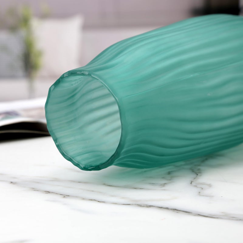 JAKY Global Modern Ribbed Glass Vase 12in Frosted Green Elegant Decorative Vases for Home Flowers Bouquet Arrangements  Centerpieces  Dinner Table Office Decor - Image 5