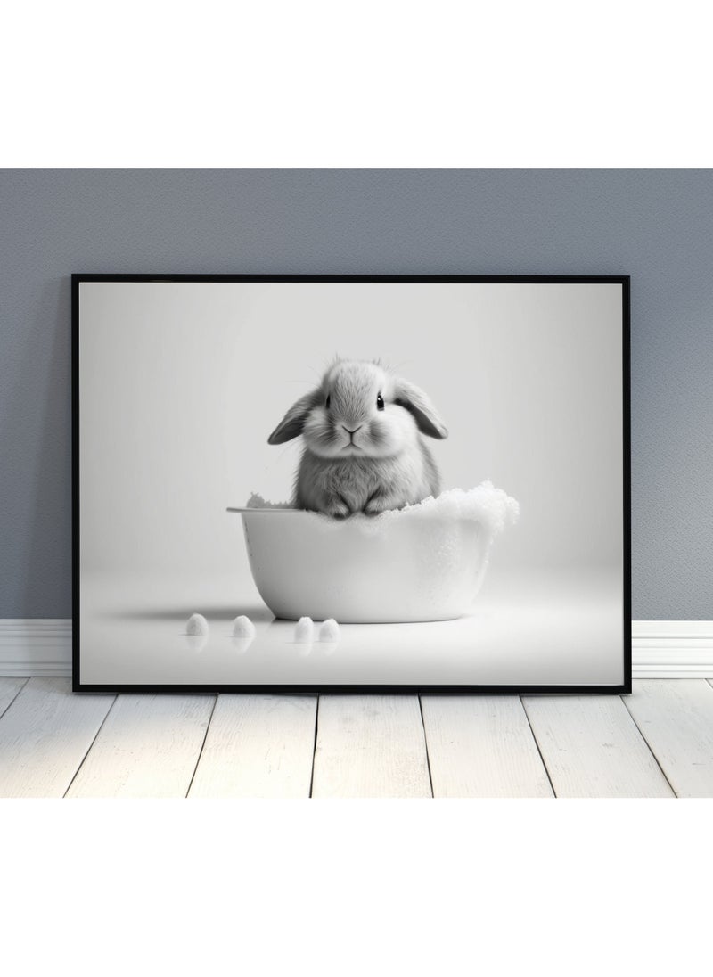 Boomah Accessories Bunny in Bathtub , Bathroom Wall Art, Nursery Poster with Frame 30x40cm 