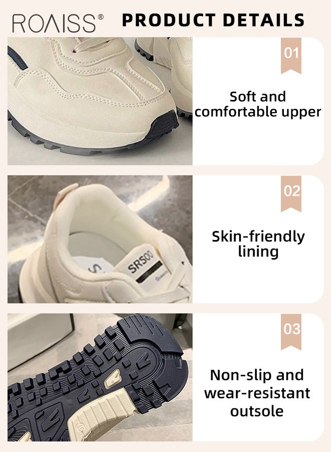 roaiss Women's Low-Top Sneakers Lace up Thick Soles Height-Increasing Versatile Casual Summer Running Shoes Lightweight Soft Padding Non-slip, Comfortable White Athletic Shoes - Image 5
