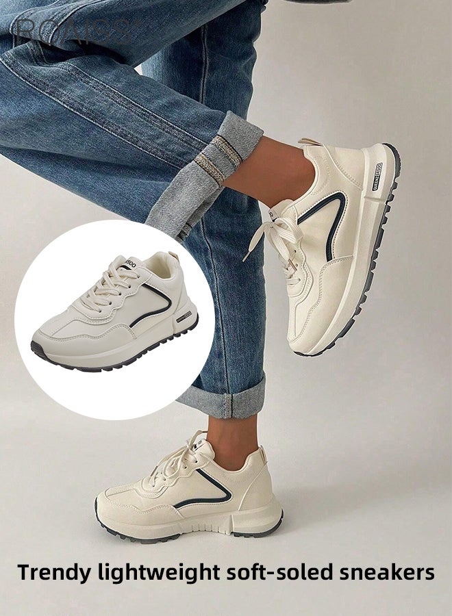 roaiss Women's Low-Top Sneakers Lace up Thick Soles Height-Increasing Versatile Casual Summer Running Shoes Lightweight Soft Padding Non-slip, Comfortable White Athletic Shoes - Image 2