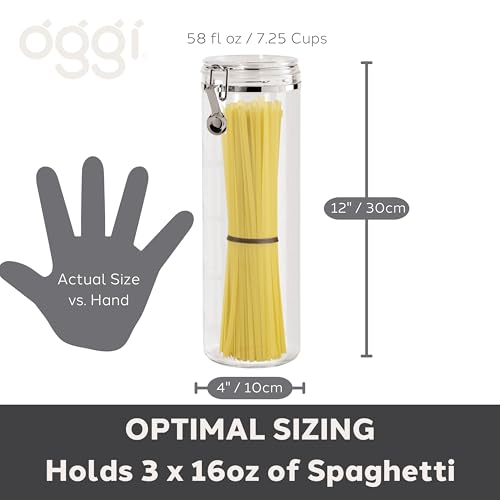 Oggi Tall Clear Canister with Clamp Lid, 58 oz - Large Airtight Food Storage Container, Ideal for Kitchen & Pantry Storage of Bulk, Dry Foods Including Pasta & Spaghetti - Image 5
