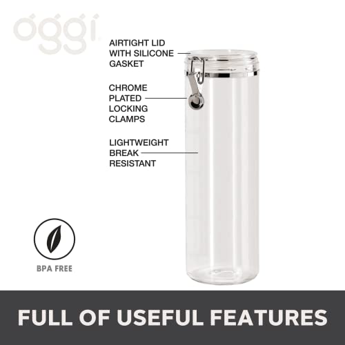 Oggi Tall Clear Canister with Clamp Lid, 58 oz - Large Airtight Food Storage Container, Ideal for Kitchen & Pantry Storage of Bulk, Dry Foods Including Pasta & Spaghetti - Image 2