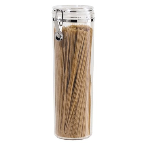 Oggi Tall Clear Canister with Clamp Lid, 58 oz - Large Airtight Food Storage Container, Ideal for Kitchen & Pantry Storage of Bulk, Dry Foods Including Pasta & Spaghetti - Image 1