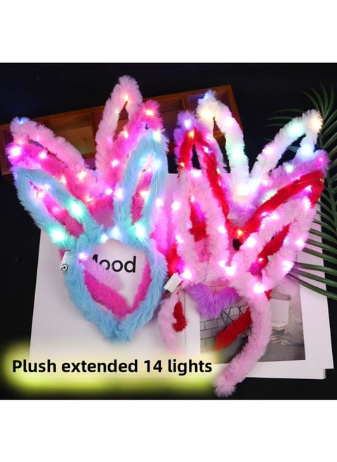 Cute Luminous Plush Rabbit Ears Headband 14 Light Girl Flash Headband Push Scan Code Small Gift Party Activities-Specifications:14 Lamp Plush Rabbit Ears Multi-color Mixed
