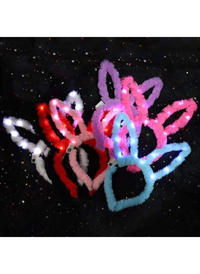 Generic - Cute Luminous Plush Rabbit Ears Headband 14 Light Girl Flash Headband Push Scan Code Small Gift Party Activities-Specifications:14 Lamp Plush Rabbit Ears Multi-color Mixed - Image 1