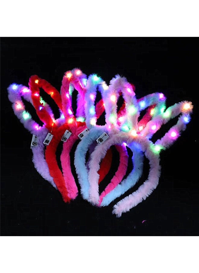 Generic - Cute Luminous Plush Rabbit Ears Headband 14 Light Girl Flash Headband Push Scan Code Small Gift Party Activities-Specifications:14 Lamp Plush Rabbit Ears Multi-color Mixed - Image 1