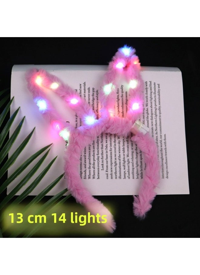 Generic - Cute Luminous Plush Rabbit Ears Headband 14 Light Girl Flash Headband Push Scan Code Small Gift Party Activities-Specifications:14 Lamp Plush Rabbit Ears Multi-color Mixed - Image 1