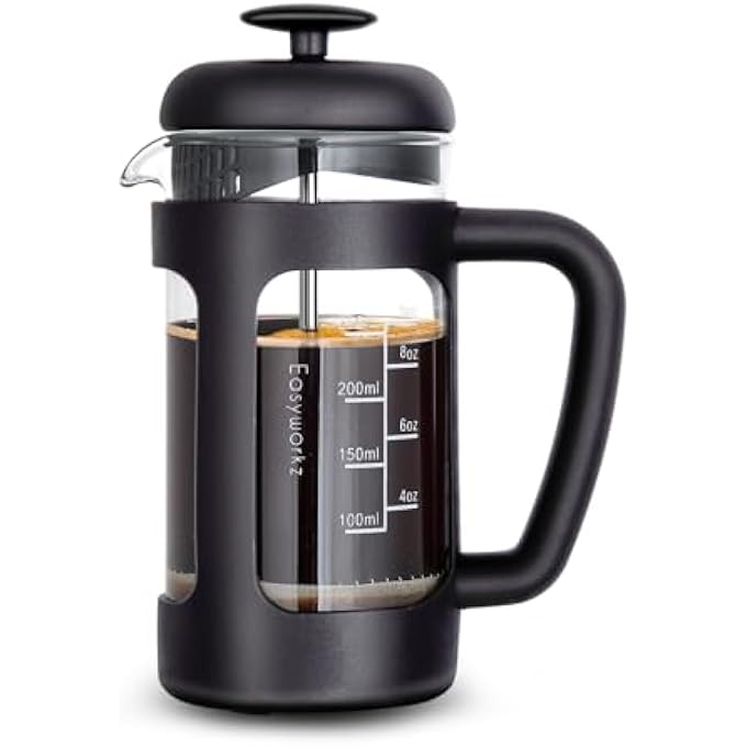 EASYWORKZ French Press 350Ml Cafetiere Coffee Tea Maker With Borosilicate GlassSoft Grip Handle  Black - Image 1