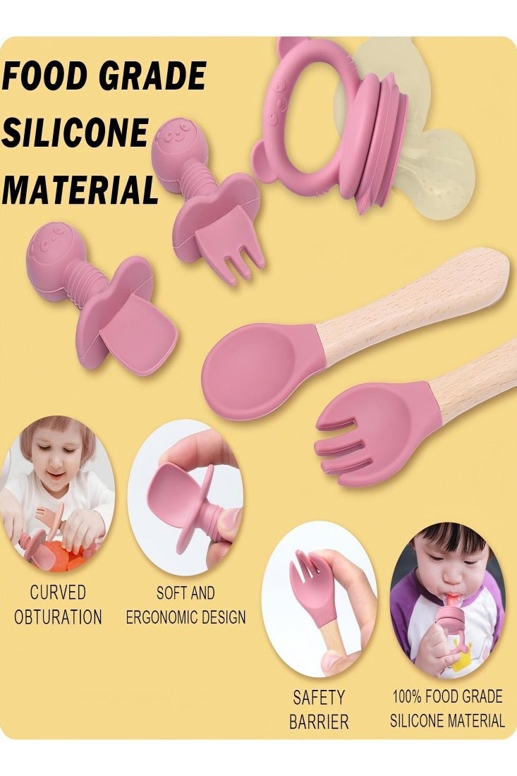 آي ميس يو مجموعة تغذية الأطفال من السيليكون، 11 قطعة من لوازم فطام الأطفال المزودة بتقنية LED، مريلة للأطفال الصغار، كوب مقسم، طبق ووعاء، طقم ملاعق ذاتية التغذية، أدوات طعام للأطفال، لوازم تغذية الأطفال الصغار - Image 2