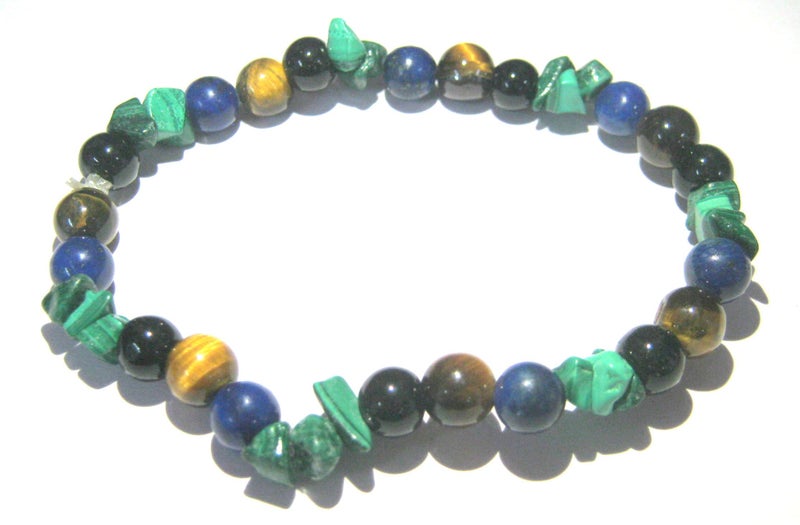 CRYSTALMIRACLE LAPIS LAZULI MALACHITE TIGERS EYE OBSIDIAN BEADED STRETCH BRACELET CRYSTAL FASHION JEWELRY GEMSTONE ACCESSORY WELLNESS - Image 1