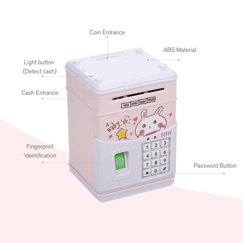 Kids Money Bank: High-Quality ABS Plastic With Fingerprint & Password Lock, Auto Scroll Cash Coin Can - 11 English Children's Songs UV Note Detection Piggy Bank for Kids - Image 3