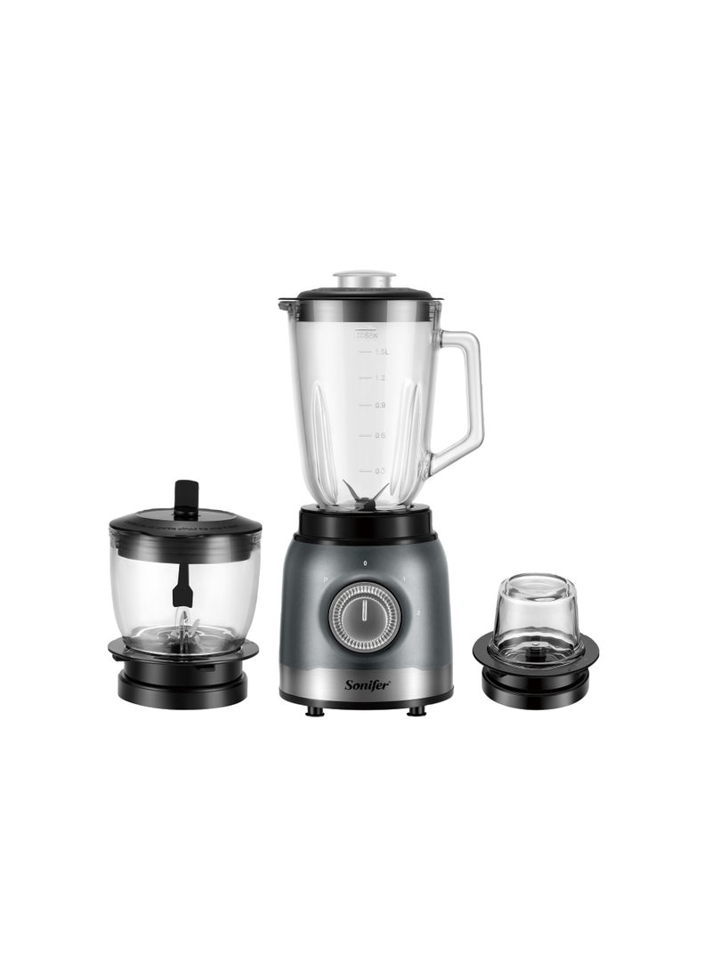 Sonifer 3-in-1 Blender 500W with 1.5L Glass Jar, Dry Grinder and Chopper, Stainless Steel Blades, Multi-Speed Control, Food Processor for Smoothies, Juices, Spices, Coffee, Nuts and Everyday Kitchen Use - Image 2