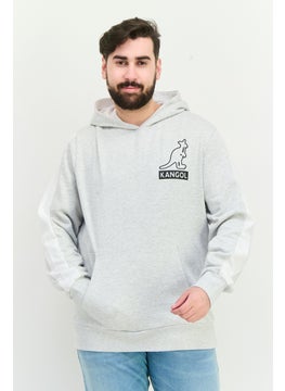 KANGOL Men Brand Logo Long Sleeves Hooded Sweatshirt, Grey/Black  - Image 1