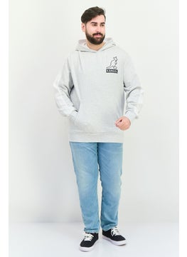 KANGOL Men Brand Logo Long Sleeves Hooded Sweatshirt, Grey/Black  - Image 4