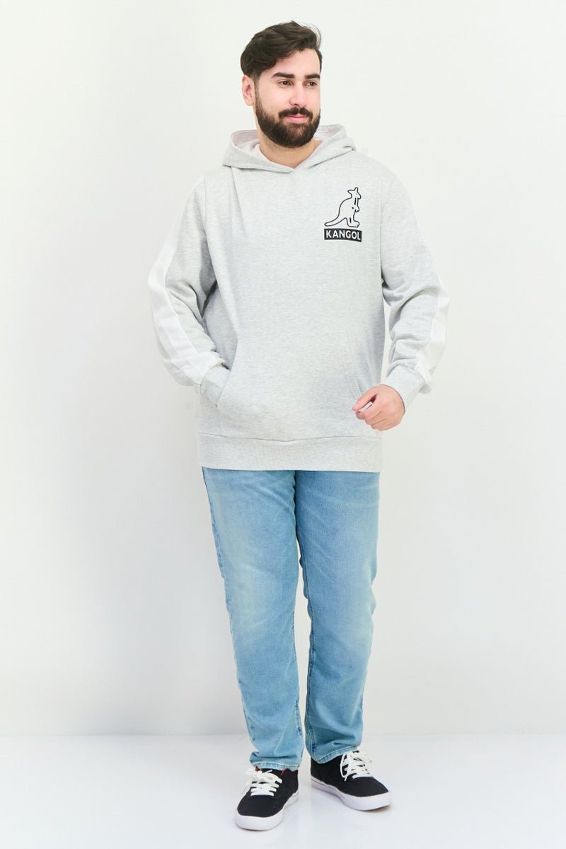 KANGOL سويت شيرت بقلنسوة بأكمام طويلة للرجال بشعار العلامة التجارية، رمادي/أسود - Image 4