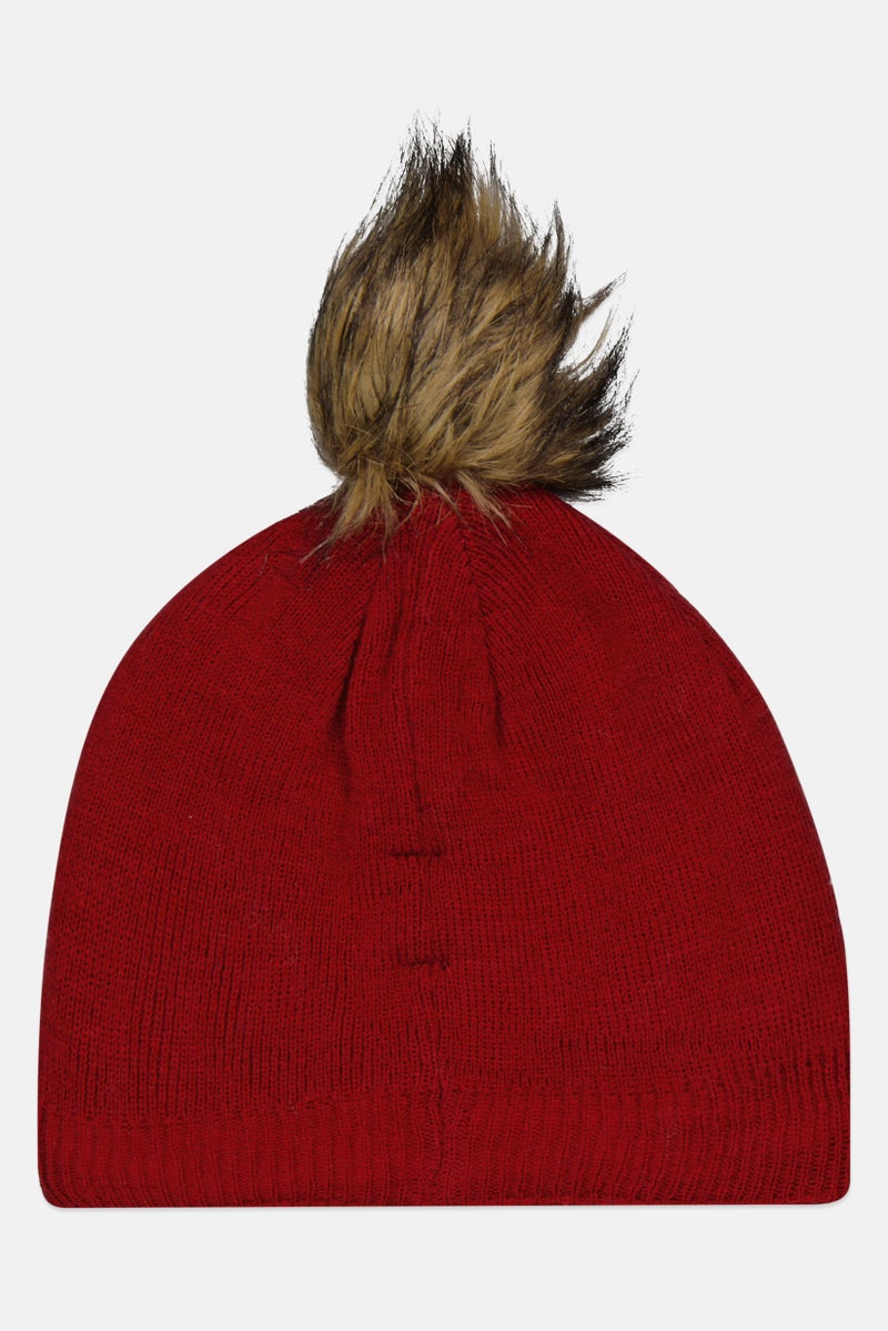 IKKS Kids Girl Faux Fur Pompom Beanie, Red - Image 2