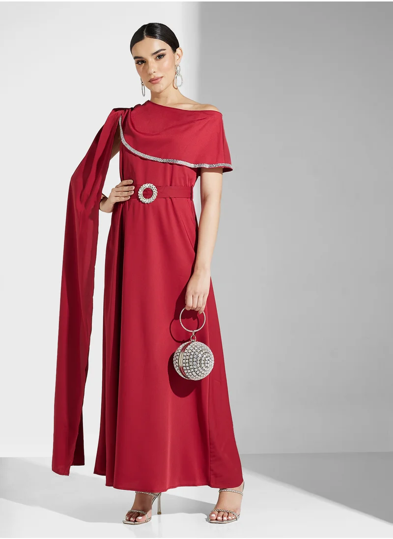 خزانة Dress With Embellished Cape Sleeves