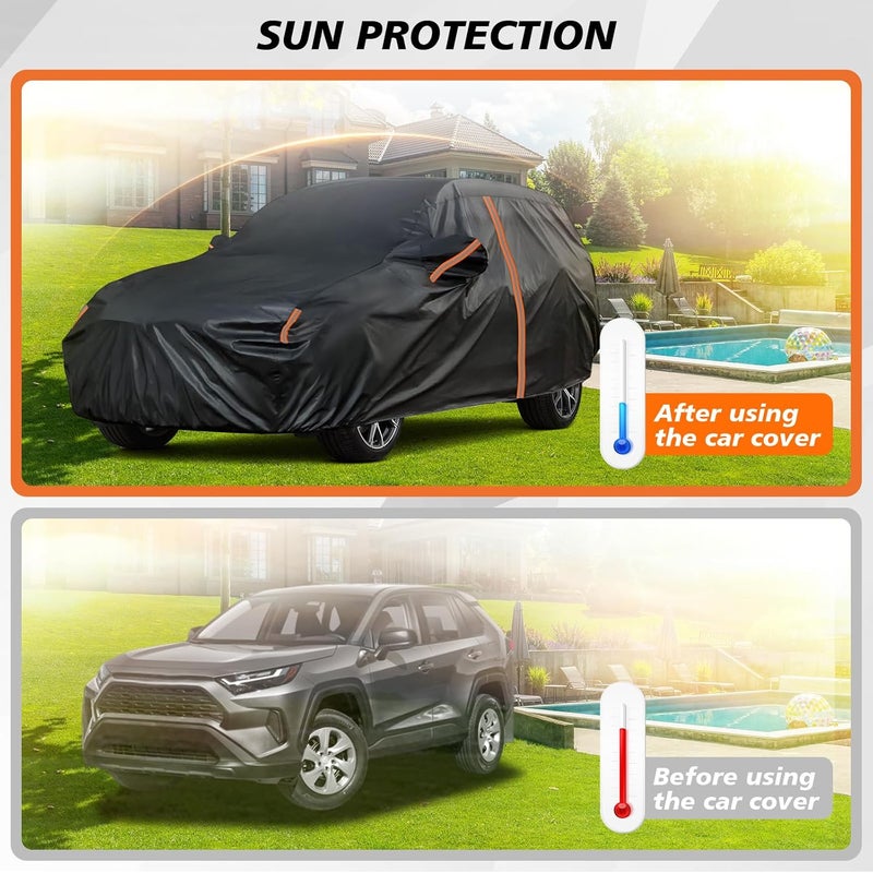 غطاء سيارة مقاوم للماء ومناسب لجميع الأحوال الجوية، غطاء سيارة من نوع SUV لطراز تويوتا RAV4 للأعوام 2013-2025، يغطي الجزء الخارجي بالكامل ويحتوي على سحابات على الأبواب وشرائط عاكسة، يوفر حماية من أشعة الشمس والثلج – مقاسات: 181.3×73×67 بوصة - Image 2