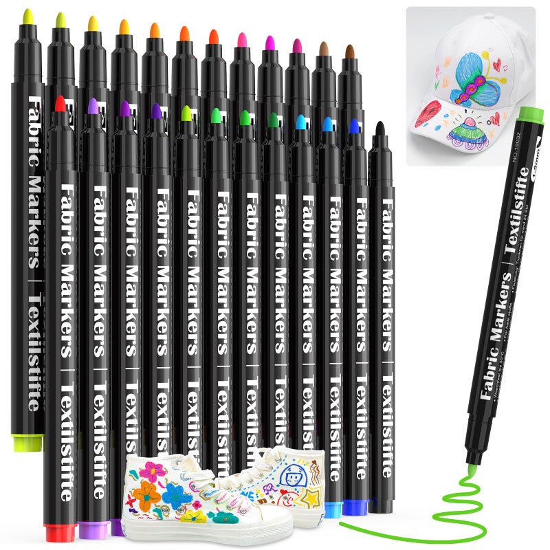 JR.WHITE Fabric Markers Permanent for T Shirts Clothes Onesies Bibs White Pillow Canvas Tote Bags Clothing - No Bleed - Fine Tip - Child Safe & Non Toxic Fabric Paint Pens Set of 24 Colors - Image 1