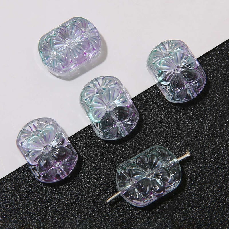 Glass ice through vintage double round flat beads flower brand bead bracelet loose beads handmade DIY necklace beaded jewelry accessories purple green